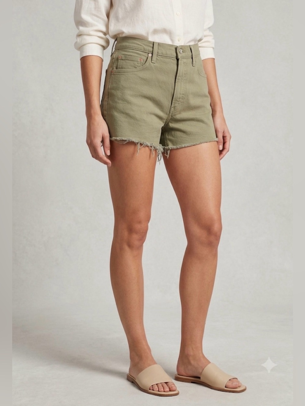 MOTHER The Dodger Short Fray Olive Green Denim Shorts Size 27 Made in USA